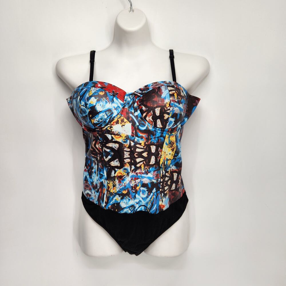 NWT Say‎ What? Graffiti One Piece Bodysuit Underwire Bra Women's XL